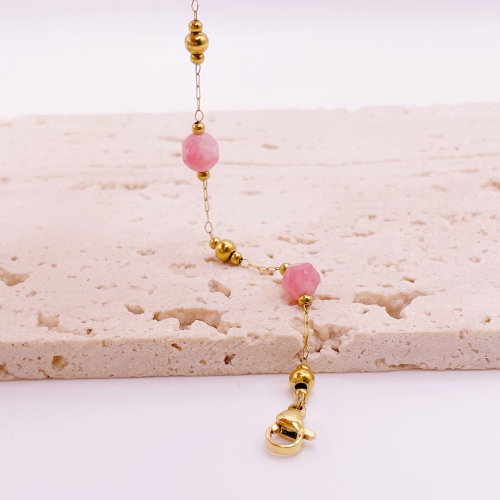 Gold and Pink Agate Bracelet